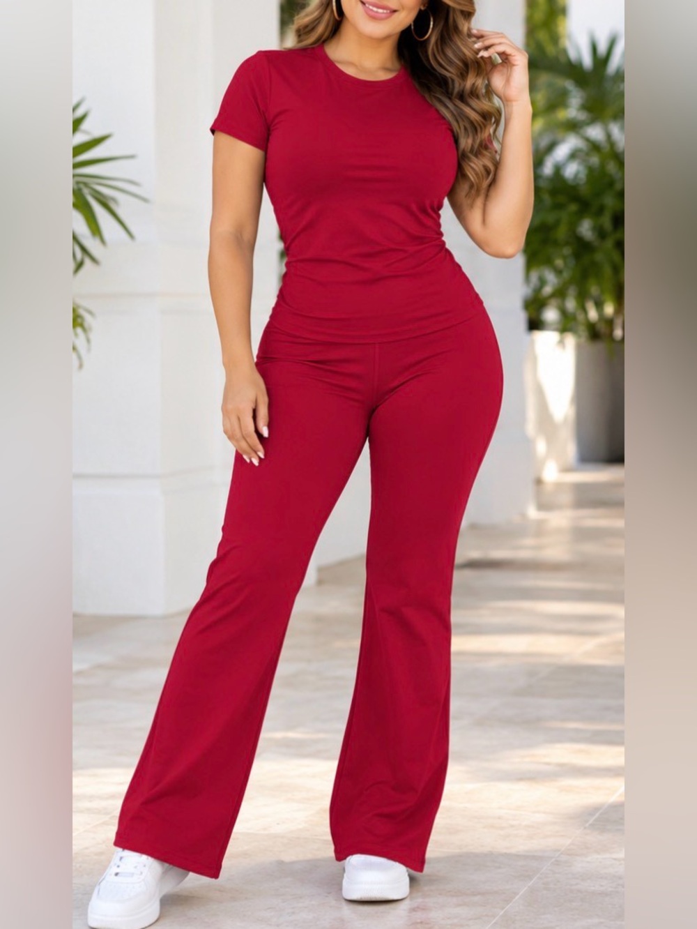 Red High-Waist Flared Pants & Cap Sleeve Top. Comfort Fit XL but runs small.